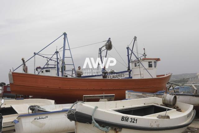 قوارب تخضع للإصلاح بإحدى ورش بناء وتجديد سفن الصيد على ساحل ولاية بومرداس إلى الشرق من الجزائر العاصمة، حيث كشفت الحكومة عن توجه لزيادة معدل تصنيع السفن في الجزائر بهدف التصدير إلى الخارج (31 مارس آذار 2024)